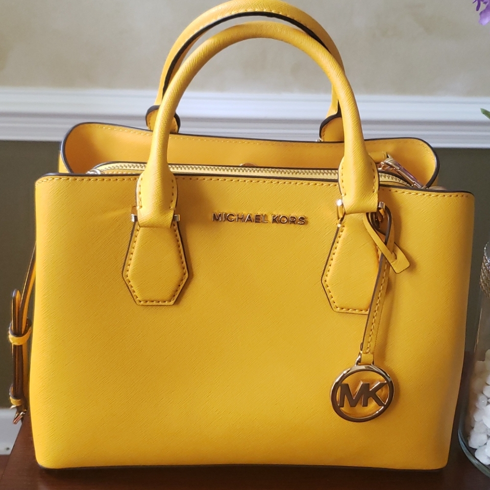 Michael Kors Saffiano Leather Fall Yellow Satchel - Picture 1 of 16